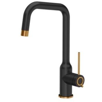Grifo de cocina Quadron Natalie Q LINE, mezclador 360°, negro con detalles en cobre, altura 34 cm, cabezal cerámico y acabado PVD