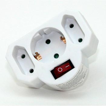 Adaptador de Enchufe Blanco con Interruptor 16A/250V 2 x Euroenchufe 1 x Enchufe de Seguridad