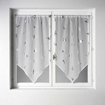 HomeMaison 09456 - 2-al - Juego de 2 cortinas velo/poliéster plata/blanco 1 x 70 cm