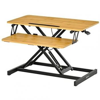Vinsetto Convertidor de Escritorio de Pie con Altura Ajustable de 13,5-51 cm Bandeja para Teclado Desmontable y Plataforma de 80x40 cm Estación de Trabajo Madera Natural