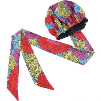 Gorro de Satén Africano para Mujer con Estampado, Cinta Larga, Doble Capa, Talla Grande, 38cm