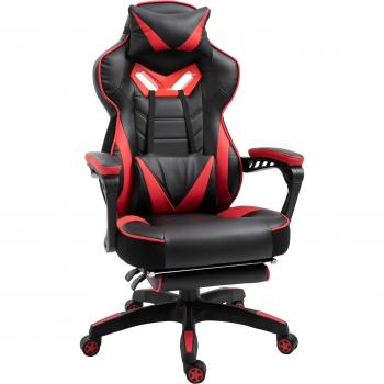 Vinsetto Silla Gaming Ergonómica de Oficina Regulable en Altura Reclinable con Respaldo Reposapiés Reposacabezas Cojín Lumbar Negro y Rojo 65x70x118,5