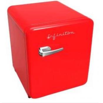 INFINITON CL-V48 - Frigorífico Vintage, Rojo, 46L, 1 puerta, Chilling Area, Tirador vintage Look Inox, Silencio 41dB