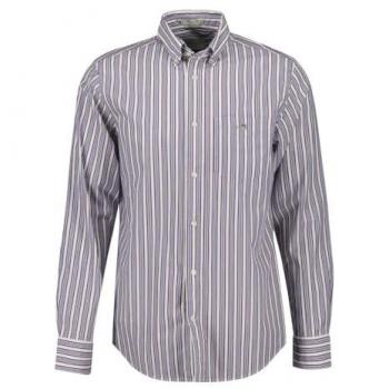 Camisa de Hombre Gant Regular Fit de Popelina a Rayas Burdeos en Algodón, Manga Larga, Talla XL