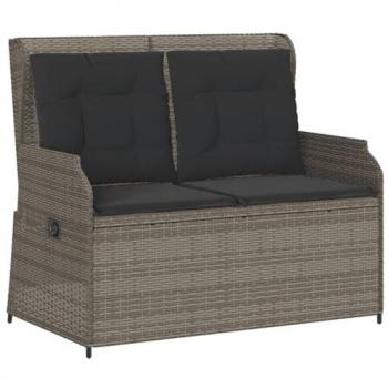 Sillón reclinable de jardín con cojines ratán sintético gris