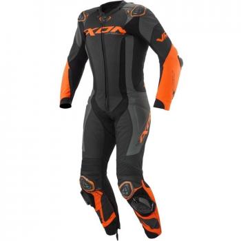 Ixon Vortex 3 Chaqueta de Moto de Cuero Negra con Detalles en Antracita y Naranja