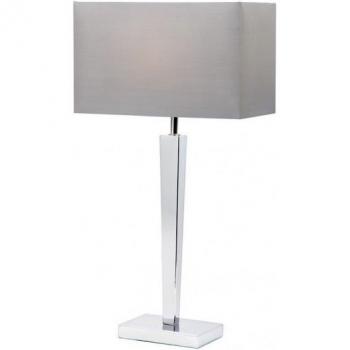 Lámpara de mesa Moreto, cromada, con pantalla efecto seda gris, B22