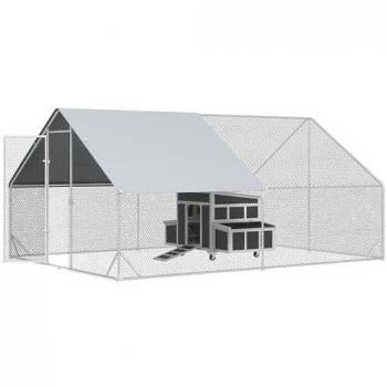Conjunto de Gallinero PawHut: 1 Gallinero de Madera con Ventana, Puerta, Nido y Bandeja Extraíble (147x93,5x89,5 cm) + 1 Gallinero