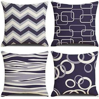 LAXEUYO Fundas de Cojín, Funda de Almohada Lino de algodón Cojines Cama 45x45cm, Juego de 4 Cojines para Sala de Estar Sofás cojin Azul