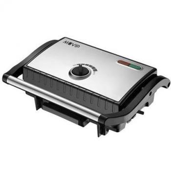 Sandwichera Muvip de Acero Inoxidable con Placa Lisa, 1500W, Control de Temperatura Ajustable, Tapa Superior Articulada para Presión Uniforme y Asa de Toque Frío