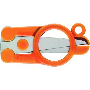 Fiskars Tijeras plegables, Longitud: 11 cm, Para diestros y zurdos, Hoja de acero inoxidable/Mangos de plástico, Naranja, Classic, 1005134