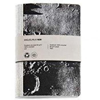 Miquelrius - Cuaderno Reciclado, Encuadernación con Grapa y Lomo de Tela, Tamaño 152 x 210 mm, 56 Páginas Lisas de 80 g/m², Diseño Luna