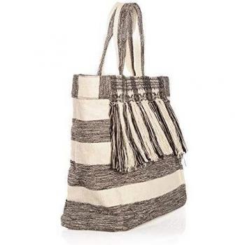 VENCA Capazo con flecos mujer by VencaStyle - 026547,RAYAS BEIGE/NEGRO,UNICA