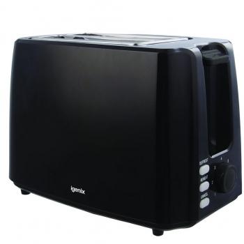 Tostadora Igenix de 2 Rebanadas, Acero Inoxidable, Función Descongelar y Volver a Calentar, 750W, Negra
