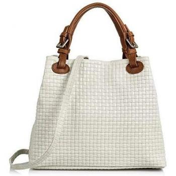 Firenze ARTEGIANI.Bolso de Mujer Piel auténtica.Bolso Tote Cuero Genuino Grabado Serpiente.Asa Hombro y Correa Bandolera. Made IN Italy. Vera Pelle Italiana. 33x29x17 cm. Color: Blanco