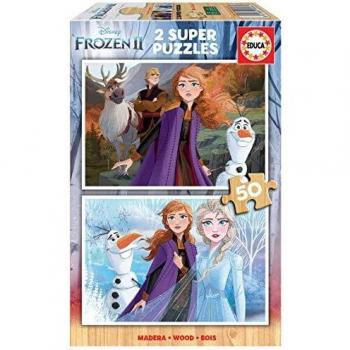 Educa - Frozen 2, 2 Puzzles infantiles de madera ecológica de 50 piezas, a partir de 4 años