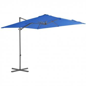 Sombrilla voladiza con poste de acero azul celeste 250x250 cm
