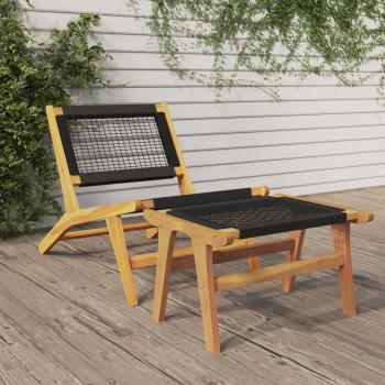 Silla de jardín con reposapiés de madera maciza de teca y poliéster color marrón