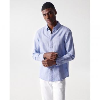 Camisa en mezcla de lino color azul
