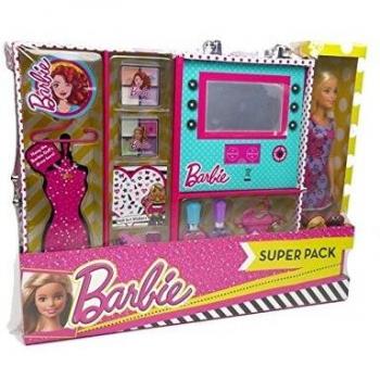 Barbie- Uper Pack Estuche con Luz y Maquillaje con Muñeca, Color Rosa