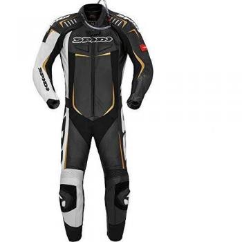 Spidi Track Wind Pro - Traje de piel para motocicleta, 1 pieza, color negro y dorado, talla 50