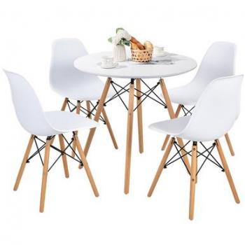 5-Piece Modern Round Dining Room Table Set with Solid Beech Wood Legs