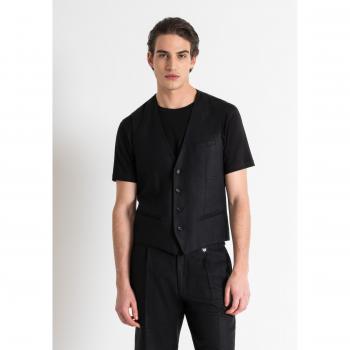 Antony Morato Men's Black Linen-Blend Buttoned Suit Vest, Size XL
