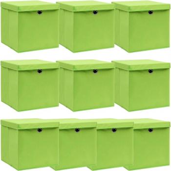 Cajas de almacenamiento con tapas 10 piezas tela verde 32x32x32cm