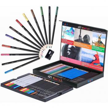 Bosquejo Lápices de Dibujo del Artístico Profesional,Set de Lápices de Colores–Juego de 60 lápices metálicos,acuarela,dibujo,carbón,para colorear libros–Conjunto Ideal para Artistas,Adultos y Niños