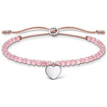 Thomas Sabo Pulsera de perlas con corazón, plata de ley 925, 13-20 cm de longitud, 13,00 - 20,00 cm, Plata de ley