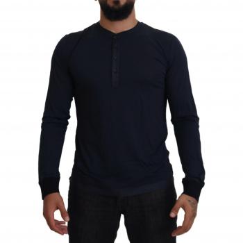 Dolce & Gabbana Blue Cotton Button Crewneck Pullover Sweater - IT44 | XS