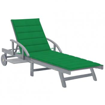 Tumbona de jardín con cojín de madera maciza de acacia en color antracita, gris y crema, ideal para exterior en jardín, playa, piscina y terraza