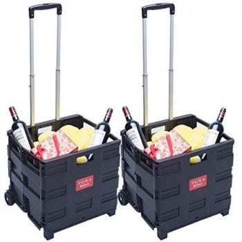 DXP 2x Carretilla de las compras del cajón plegable hasta 35 kg contenedor con ruedas