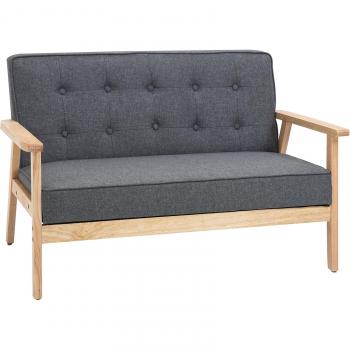 HOMCOM Sofá de 2 Plazas con Respaldo y Cojines Acolchados Patas de Madera Antideslizantes Botones con Mechones Salón Dormitorio Oficina 114x66x78