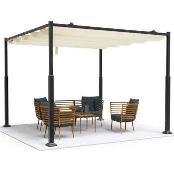 Pérgola Autoportante Retráctil 3x3m, Carpa Cenador de Estructura Metálica con Lona Corredera de Poliéster 180g/m², Color Beige - Vounot