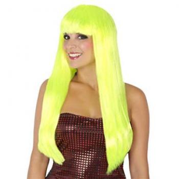 Peluca Larga Lisa Amarilla con Flequillo 60 cm - Modelo Carnaval