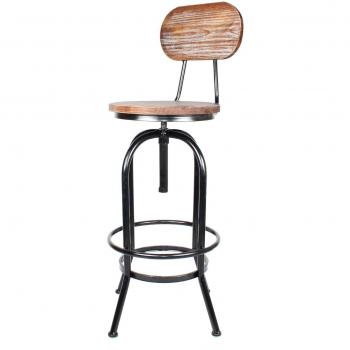 Decoración Vintage Bristol - Taburete alto regulable de hierro, asiento y respaldo roble envejecido, 42 x 72/83 x 105 cm, estructura de color negro