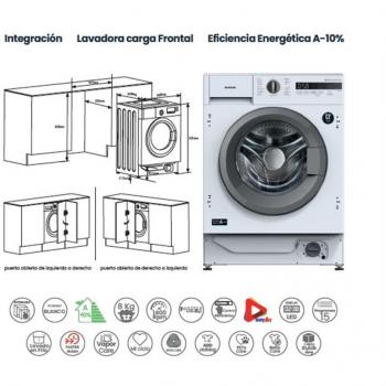 Lavadora Infinito WM-B84ABN, Carga Frontal 8kg, 1400rpm, Clase A-10%, Inverter, 15 Programas, VaporCare, AddClothing, Display LED, Blanco