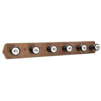 Perchero de Pared de Madera con 6 Perchas y Diseño Numérico - 66x8,5x8,8cm