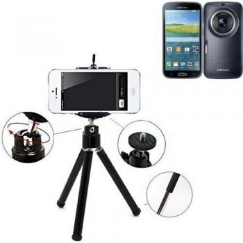 Smartphone trípode / soporte móvil / trípode como para Samsung Galaxy K zoom 3G. Trípode de aluminio / trípode con soporte para el teléfono móvil, universal para todos los teléfonos inteligentes y las cámaras comunes. De color negro. Aferrarse tr
