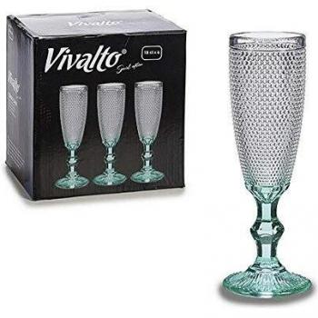 Set de 6 Copas de Cristal Turquesa para Cava - 18.5 cl, 20 x 7 x 5.8 cm, Vajilla Menaje Hogar Cocina