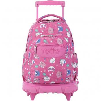 Mochila Totto Renglones con Carro Fijo y Bomper, Diseño Fiesta Gatitos, Color Rosa, 8IW