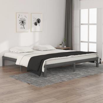 Cama de madera maciza de pino gris 200x200 cm