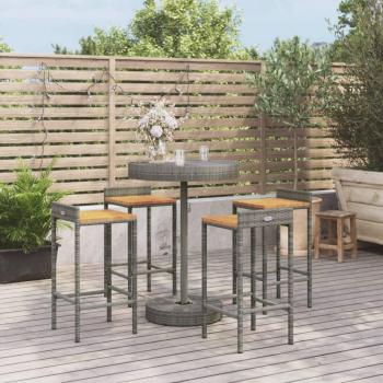 5 Piece Garden Bar Set Grey Poly Rattan & Solid Wood Acacia