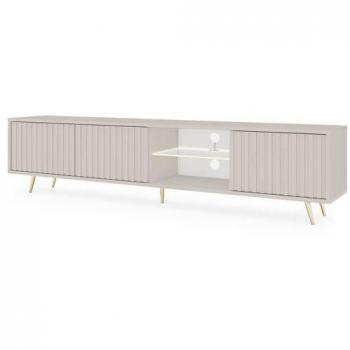 Mueble de TV Bello - 175 cm - Frente de lamas - Taupe (Gris-Beige) con patas doradas y LED