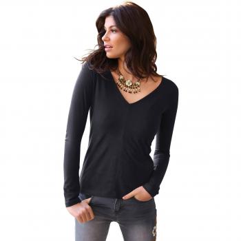 VENCA Camiseta Escote v con Costura Central by Vencastyle,Negro,XXL