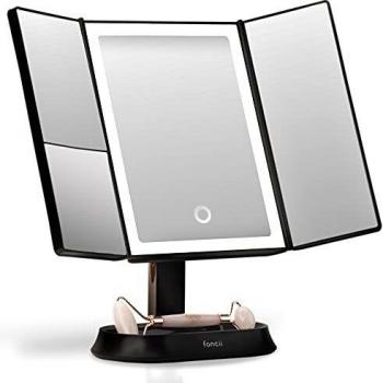 Fancii Espejo Maquillaje con Luz y Aumento 5X y 7X, Espejo de Mesa Cosmético con 40 Luces LED Naturales Regulables, Pantalla Táctil, USB o Batería y Soporte Ajustable - Sora