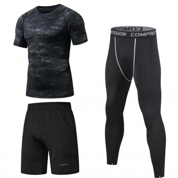 3 Piezas Niksa Conjunto Camiseta Compresión Ropa Deportiva Hombre Pantalones Cortos y Leggings y Tops Apretada Secado Rápido para Running Fitness Entrenamiento Yoga