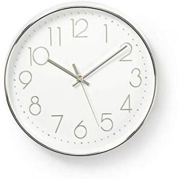 NEDIS CLWA015PC30SR Reloj de Pared Circular | 30 cm de diámetro | Blanco y Plata