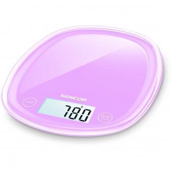 Báscula de cocina SENCOR SKS 38RS rosa, capacidad 5000g, precisión 1g, diseño ovalado